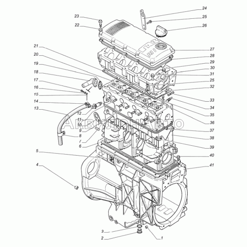 Блок цилиндров, картер двигателя, корпус распределительного вала, крышка маслосливного отверстия, штифтовые запальные свечи Блок цилиндров, картер двигателя, корпус распределительного вала, крышка маслосливного отверстия, штифтовые запальные свечи