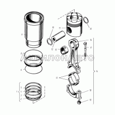 Гильза цилиндра, поршень и шатун