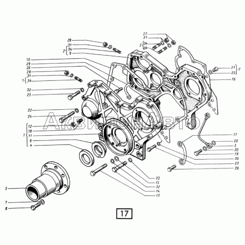 Картер и крышка картера зубчатых колес СМД-31, -31А, -31.01, 31Б.04