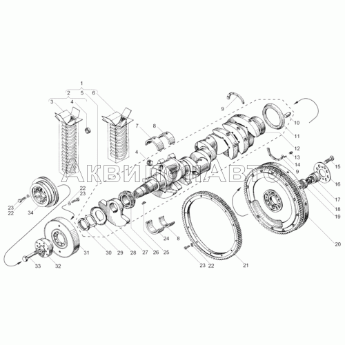 Вал коленчатый и маховик