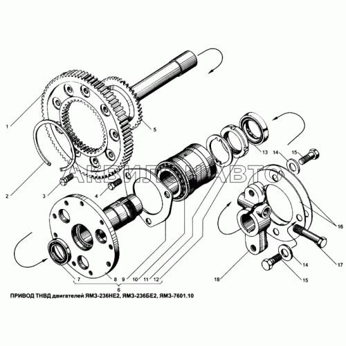 Привод ТНВД двигателей ЯМЗ-236БЕ2, ЯМЗ-7601.10