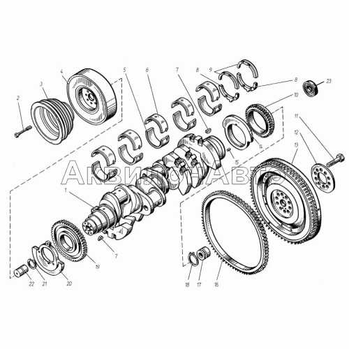 Коленчатый вал и маховик