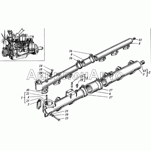 Труба водяная и коллектор впускной
