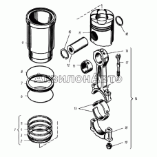 Гильза цилиндра, поршень и шатун