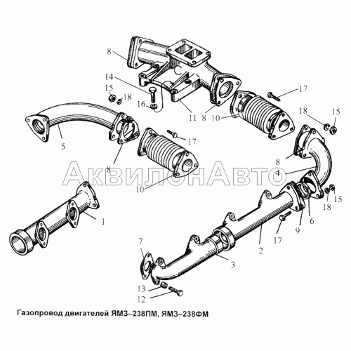 Газопровод двигателя ЯМЗ-238ПМ, ЯМЗ-238ФМ