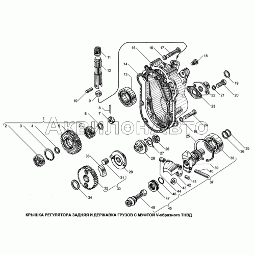 Крышка регулятора задняя и державка грузов с муфтой V-образного ТНВД