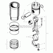 Гильза цилиндра, поршень и шатун