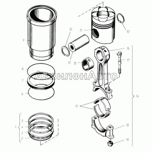 Гильза цилиндра, поршень и шатун Гильза цилиндра, поршень и шатун
