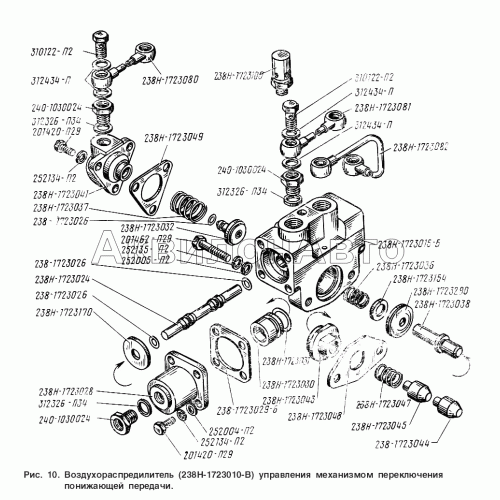 Воздухораспределитель (238Н-1723010-B) управления механизмом переключения понижающей передачи Воздухораспределитель (238Н-1723010-B) управления механизмом переключения понижающей передачи