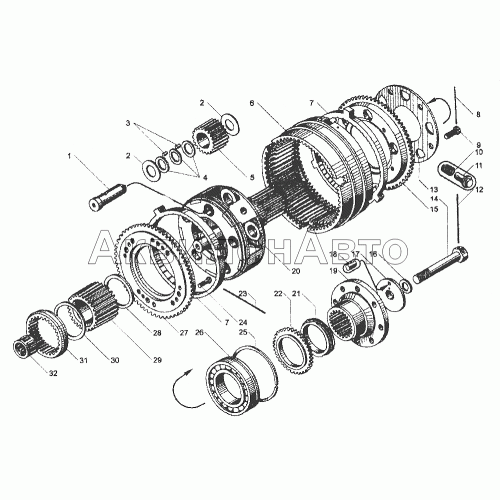 Вал и шестерни демультипликатора коробки передач ЯМЗ-239.17-22