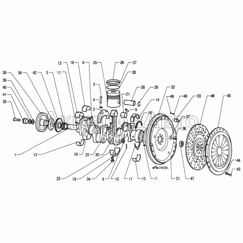 Вал коленчатый. Поршень с шатуном. Маховик