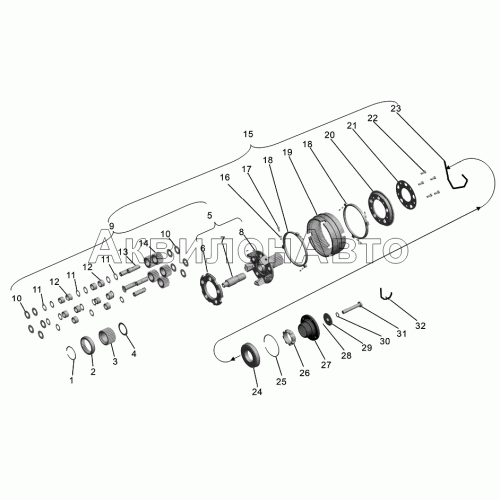 Вал и шестерни демультипликатора коробки передач Вал и шестерни демультипликатора коробки передач