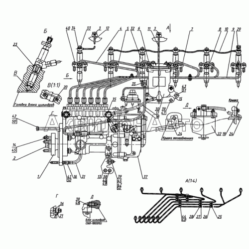 Топливные трубопроводы и установка топливной аппаратуры с топливным насосом пр-ва АО «Моторпал»