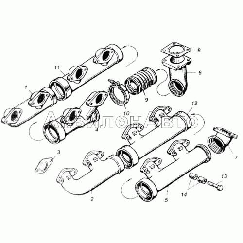 Газопровод двигателей ЯМЗ-8401.10-01, ЯМЗ-8401.10-02