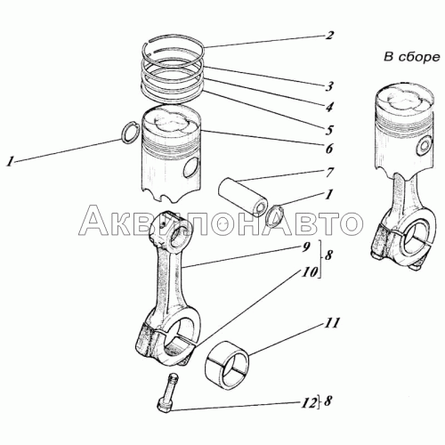 Поршень с шатуном 463-03с1 Поршень с шатуном 463-03с1