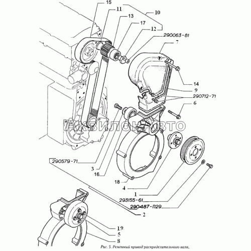 Ременный привод распределительного вала, крышки зубчатого ремня и опора вентилятора двигателя Ременный привод распределительного вала, крышки зубчатого ремня и опора вентилятора двигателя