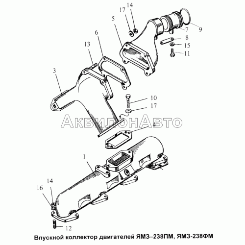 Впускной коллектор двигателя ЯМЗ-238ПМ, ЯМЗ-238ФМ Впускной коллектор двигателя ЯМЗ-238ПМ, ЯМЗ-238ФМ