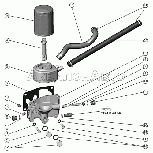 Установка масляного фильтра с жидкостно-масляным теплообменником. Установка патрубков ЖМТ. Установка масляного фильтра с жидкостно-масляным теплообменником. Установка патрубков ЖМТ.