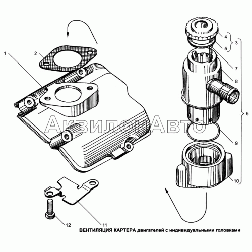Вентиляция картера двигателей с индивидуальными головками