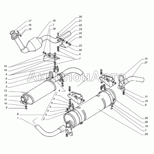 Глушитель, резонатор, трубы глушителя автомобиля ГАЗель с двигателем ГАЗ-5601 Глушитель, резонатор, трубы глушителя автомобиля ГАЗель с двигателем ГАЗ-5601