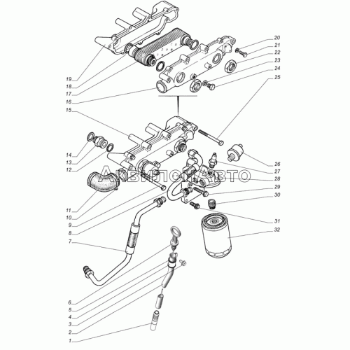 Масляный фильтр, масляный радиатор, датчики давления и аварийного давления масла двигателя Масляный фильтр, масляный радиатор, датчики давления и аварийного давления масла двигателя
