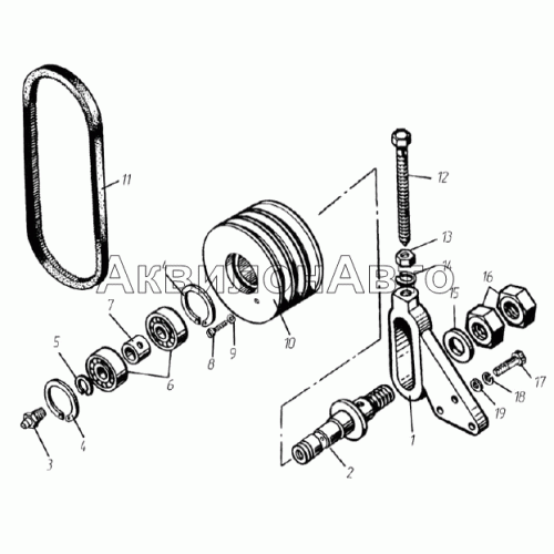 Вентилятор, кожух вентилятора и натяжное устройство привода вентилятора Вентилятор, кожух вентилятора и натяжное устройство привода вентилятора
