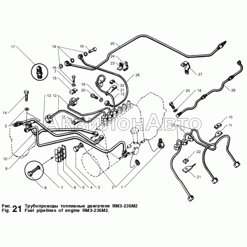 Трубопроводы топливные двигателя ЯМЗ-236М2
