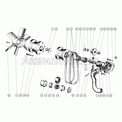 Установка водяного насоса, установка вентилятора