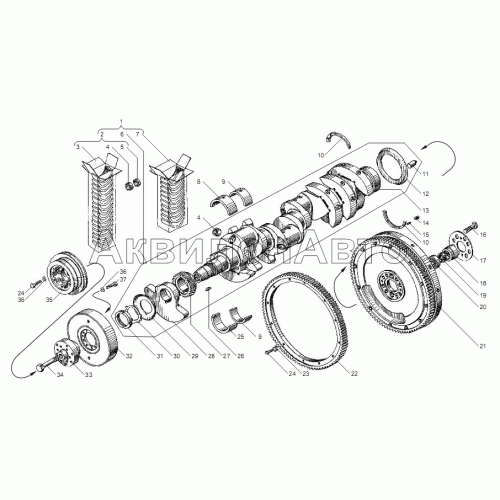 Вал коленчатый и маховик