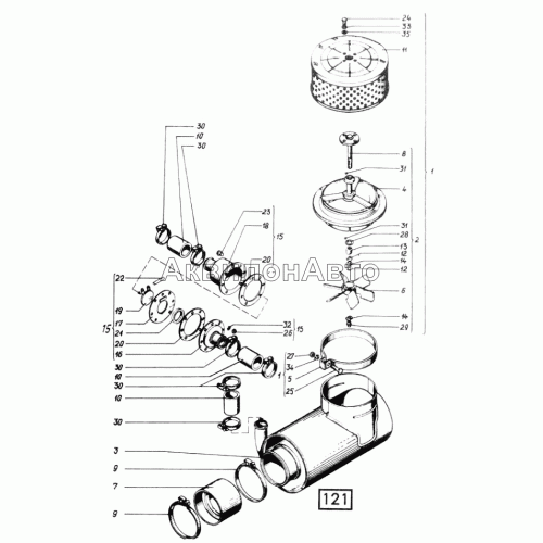 Воздухозаборник и клапан эжектора СМД-21, -22, 22А, 23, 23.01, 23.02, 24, 24.01, 24.02