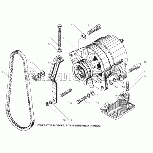 Генератор в сборе, его крепление и привод Генератор в сборе, его крепление и привод